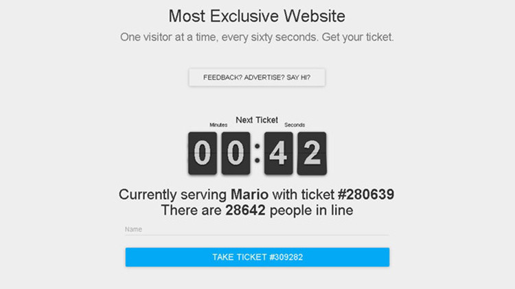 Página que puede ser visitada solo por un usuario: ¿Cómo es "el sitio web más exclusivo"?