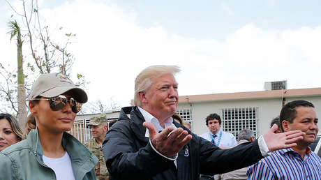 El presidente de Estados Unidos, Donald Trump, en Guaynabo, Puerto Rico, el 3 de octubre de 2017.