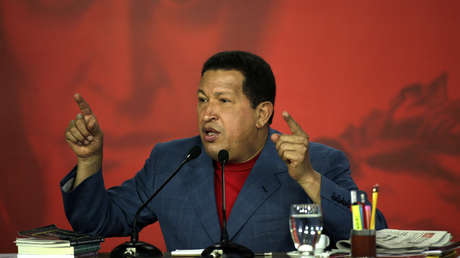 Presidente Hugo Chávez en conferencia de prensa en el Palacio de Miraflores, en Caracas, 30 de agosto de 2009.