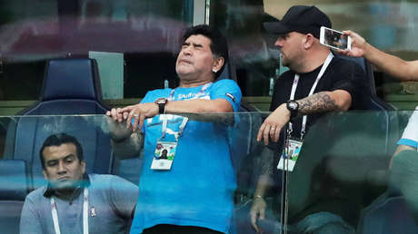 Diego Maradona durante el partido entre Nigeria y Argentina, en el estadio de San Petersburg, en Rusia, el 26 de junio de 2018.