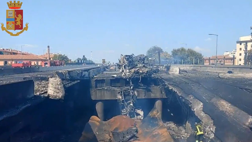 VIDEO: El enorme cráter que dejó la explosión cerca del aeropuerto de Bolonia