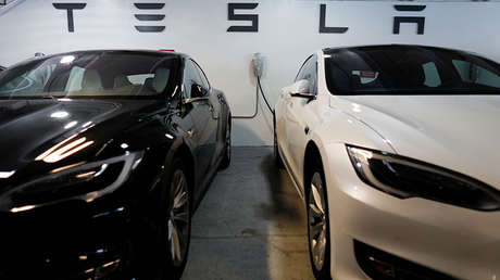   Two Tesla Model 3 cars in an underground car park in San Diego, California, United States 