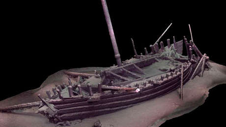 Modelo fotogramétrico preliminar del barco romano en estado prístino.
