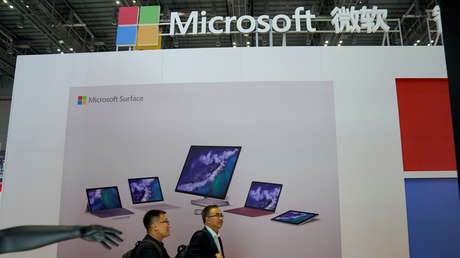 Logotipo de Microsoft en la Exposición Internacional de Importaciones de China en Shanghái, el 5 de noviembre de 2018.