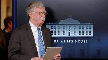 El asesor de Seguridad Nacional de EE.UU., John Bolton, durante el anuncio de sanciones a Venezuela el 28 de enero de 2019.