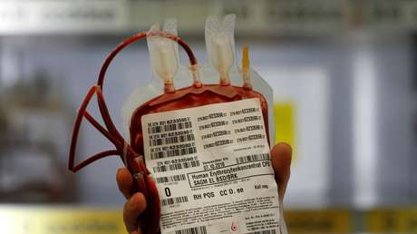 A blood bag in a transfusion laboratory in Munich, Germany.   