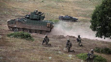 Soldados del ejército de los Estados Unidos durante un ejercicio militar conjunto. 15 de julio de 2017.