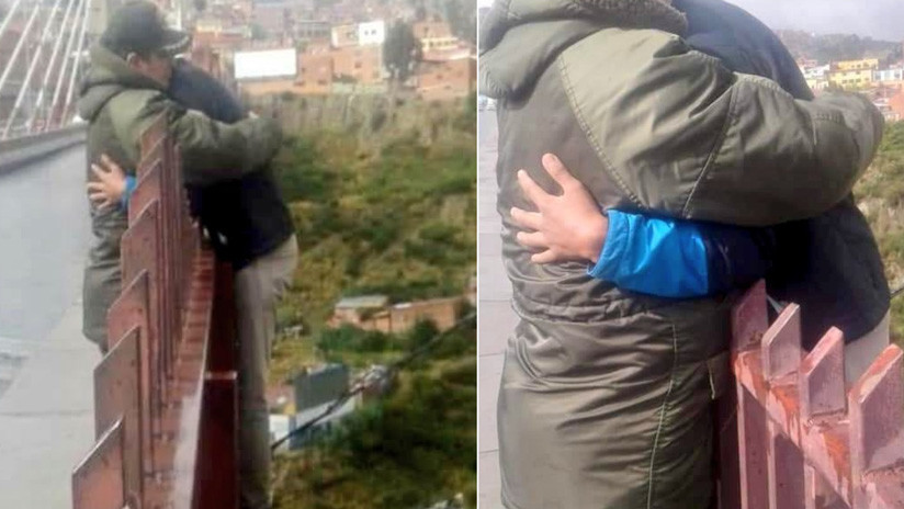 FOTOS: Un policía evita un suicidio al llegar justo antes de que un hombre se lanzara de un puente