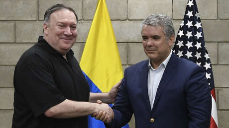 El secretario de Estado de EE.UU., Mike Pompeo, y el presidente colombiano Iván Duque. Cúcuta, Colombia, 14 de abril de 2019.