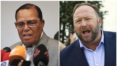 Louis Farrakhan, líder de Nación del Islam, y el teórico conspiratorio Alex Jones, fundador de InfoWars