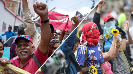 Partidarios del chavismo marchan en Caracas. 16 de mayo de 2018 /
Seguidores de la oposición protestan en Caracas. 4 de mayo de 2019.