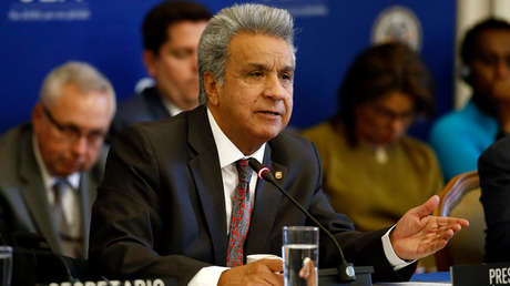 El presidente de Ecuador, Lenín Moreno, en la sede de la OEA en Washington, 17 de abril de 2019.