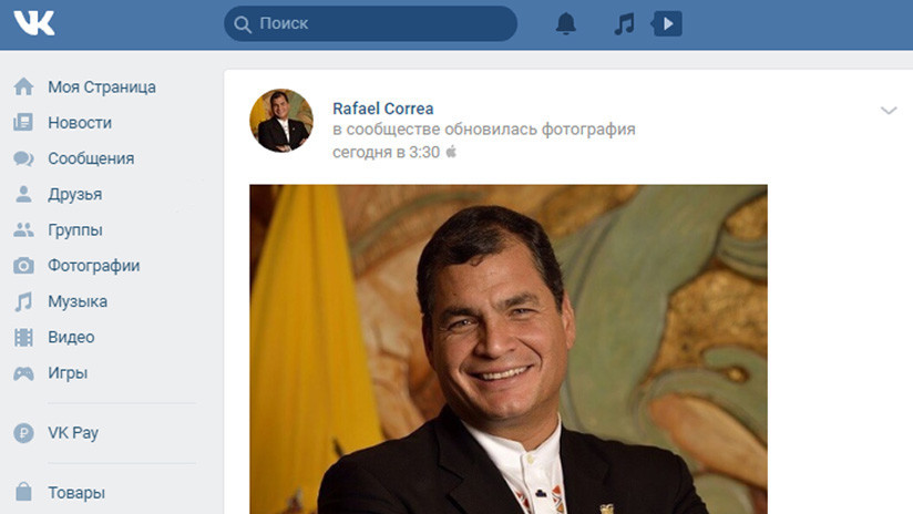 Correa crea una cuenta en la red social rusa VK "ante la censura injustificada de Facebook"