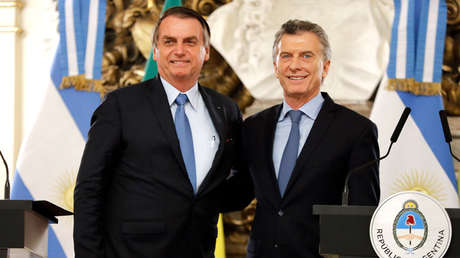 El presidente de Brasil, Jair Bolsonaro, junto al líder argentino, Mauricio Macri, en su primera visita a Buenos Aires, el 6 de junio del 2019. 