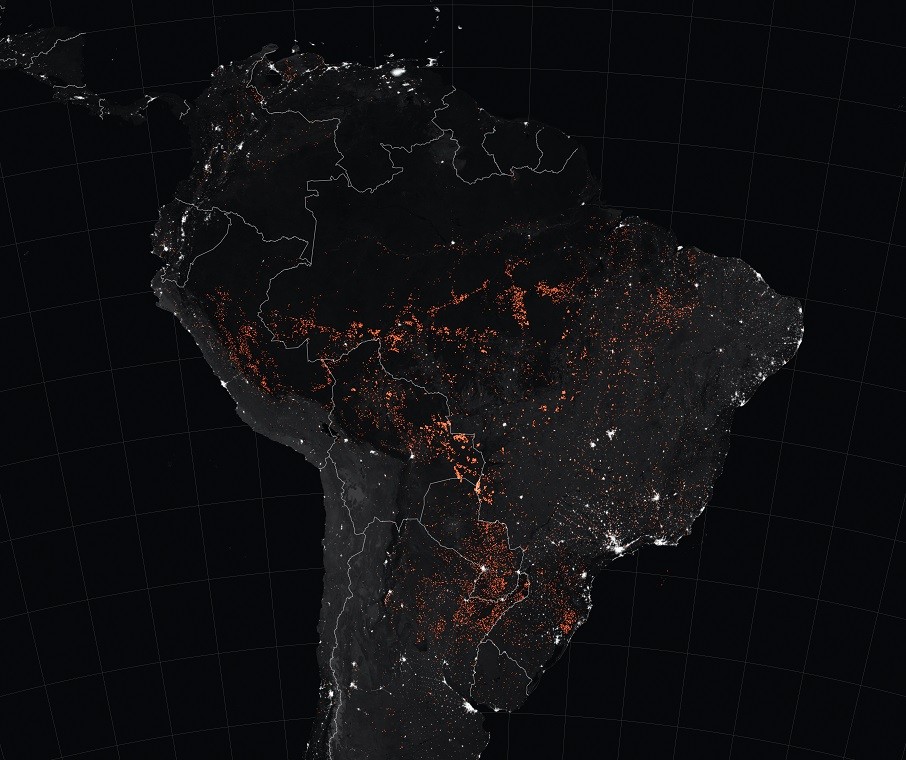 La NASA muestra en un mapa todos los incendios que azotan la Amazonia