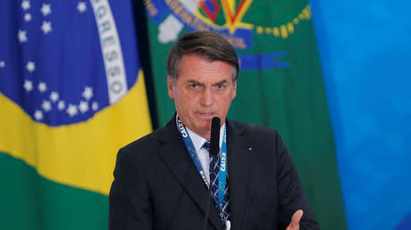 El presidente Jair Bolsonaro en una conferencia en Brasilia, Brasil, el 20 de agosto de 2019.