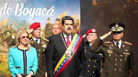 Presidente Nicolás Maduro, su esposa Cilia Flores y el ministro de Defensa Vladimir Padrino, 7 de agosto de 2019.