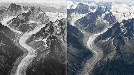 FOTOS: Imágenes aéreas evidencian el deshielo masivo del Mont Blanc en los últimos 100 años