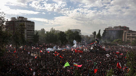 Vista aérea de las protestas contra el modelo económico estatal de Chile. 25 de octubre de 2019.