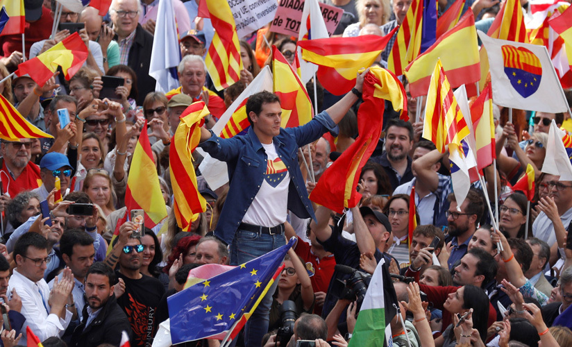 Albert Rivera, líder de Ciudadanos, en una manifestación por la unidad de España. Barcelona, 20 de octubre de 2019.