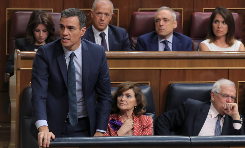 El presidente en funciones, Pedro Sánchez, durante la votación de la investidura fallida del 25 de julio de 2019. Congreso de los Diputados, Madrid.