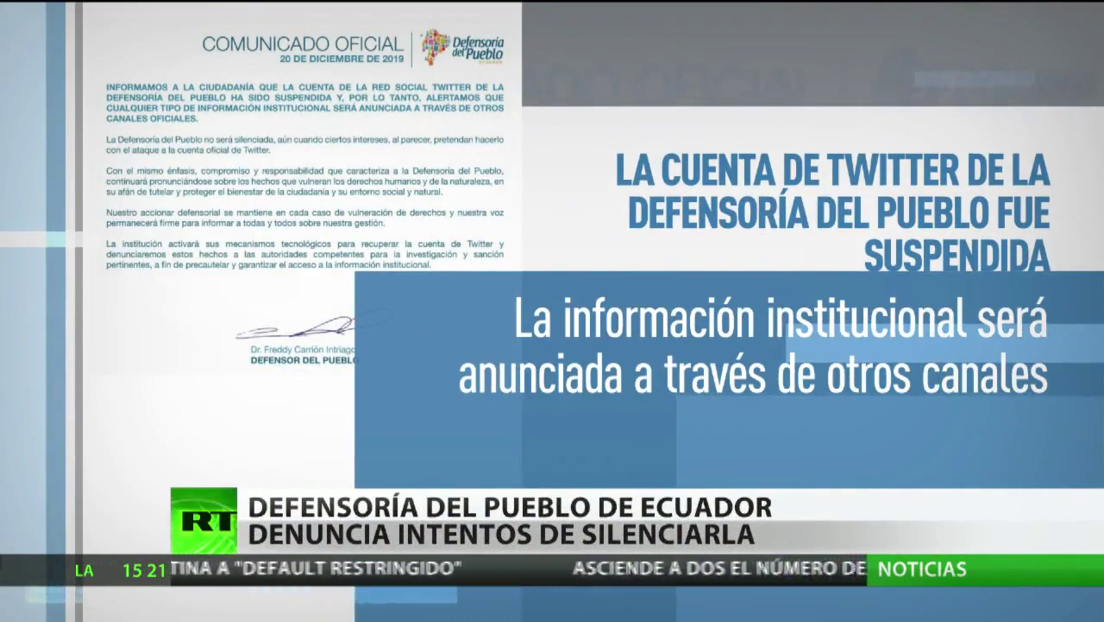 La Defensoría Del Pueblo De Ecuador Denuncia Intentos De Silenciarla - RT