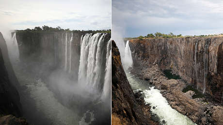 FOTOS: El antes y después de las cataratas Victoria, que casi se han secado en menos de un año