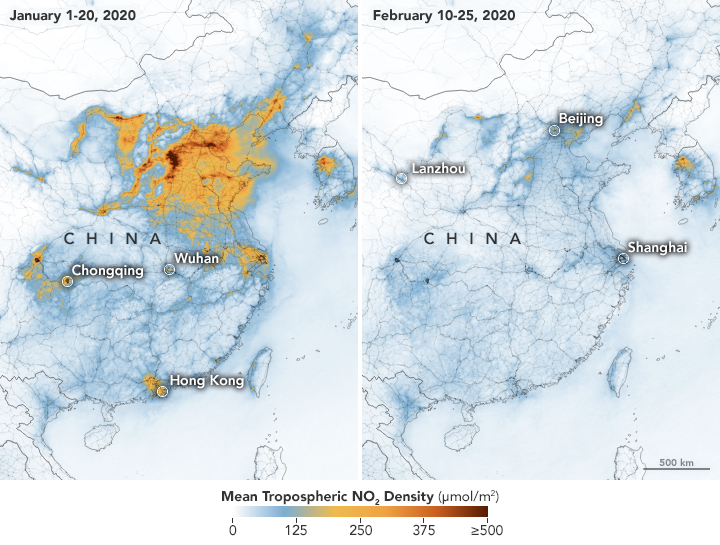 Fotos desde el espacio muestran "una caída dramática" de la contaminación en China en medio de la cuarentena