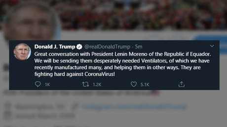 Trump promete mandar respiradores a "Equador" y luego borra el tuit (pero los internautas ya lo han visto)