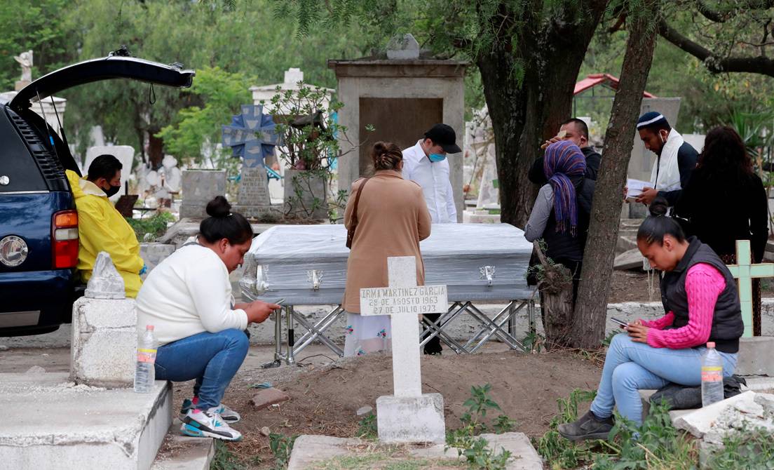 Familiares despiden a una persona muerta por covid-19 en el cementario de San Lorenzo Tezonco, Ciudad de México, México, 3 de junio de 2020.