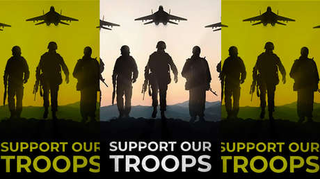 Un anuncio de campaña de Trump pide apoyo para las tropas de EE.UU. con una foto de cazas y armas rusos