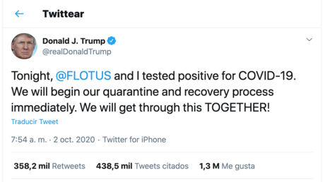 El tuit de Trump sobre su positivo por covid-19 bate el récord de popularidad en toda la historia de la cuenta