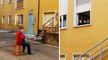 VIDEO: Un hombre de 81 años toca el acordeón frente al hospital donde está ingresada su mujer, a la que no puede visitar por el coronavirus