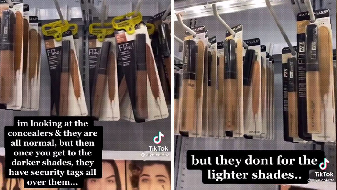 Una 'tiktoker' acusa a Walmart de ser racista por poner etiquetas de seguridad solo en los tonos oscuros de maquillaje (VIDEO)
