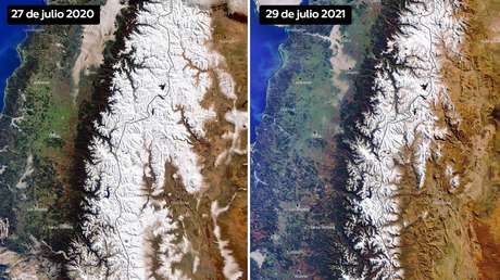 Retrocede la capa de nieve de los picos de la cordillera de los Andes en medio de una megasequía histórica
