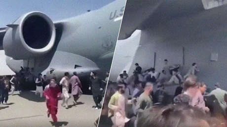Filtran un video de una persona que supuestamente falleció tras aferrarse a un avión estadounidense que despegaba en un intento de huir de Kabul