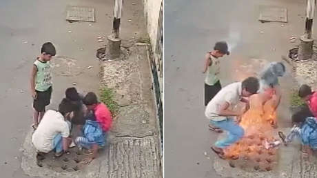 VIDEO: Niños causan una deflagración al encender petardos sobre una tubería de gas sin saberlo