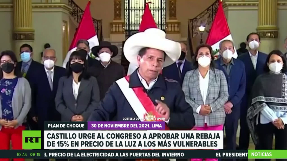 Castillo propone al Congreso de Perú una rebaja del 15 % del precio de la luz para los más vulnerables