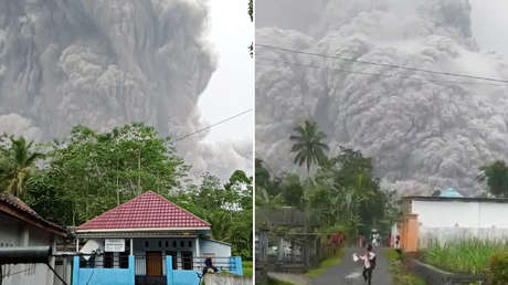 VIDEOS: Un volcán entra en erupción en Indonesia y los residentes huyen en pánico mientras a sus espaldas avanza una enorme nube de humo y cenizas