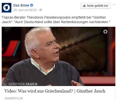 Programmbeschwerde gegen ARD: Grobe Verfälschung eines Zitates des Tsipras Beraters Paraskevopoulos bei Günther Jauch