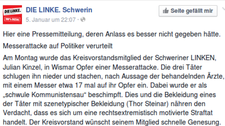 Angebliche Messerattacke auf Linken-Politiker in Wismar - Alles nur erfunden?