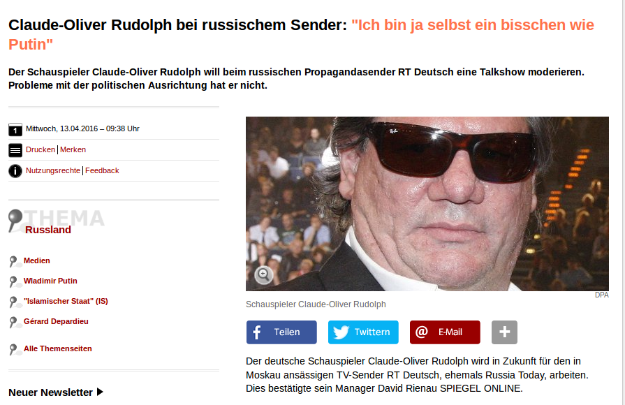 Neuer Medien-Coup: Filmlegende Claude-Oliver Rudolph künftig bei RT Deutsch