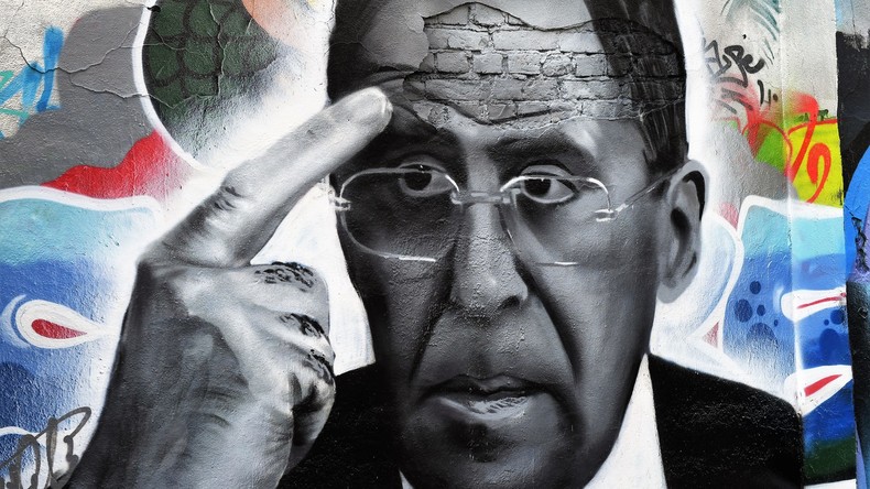 Graffiti mit Sergej Lawrow in Moskau