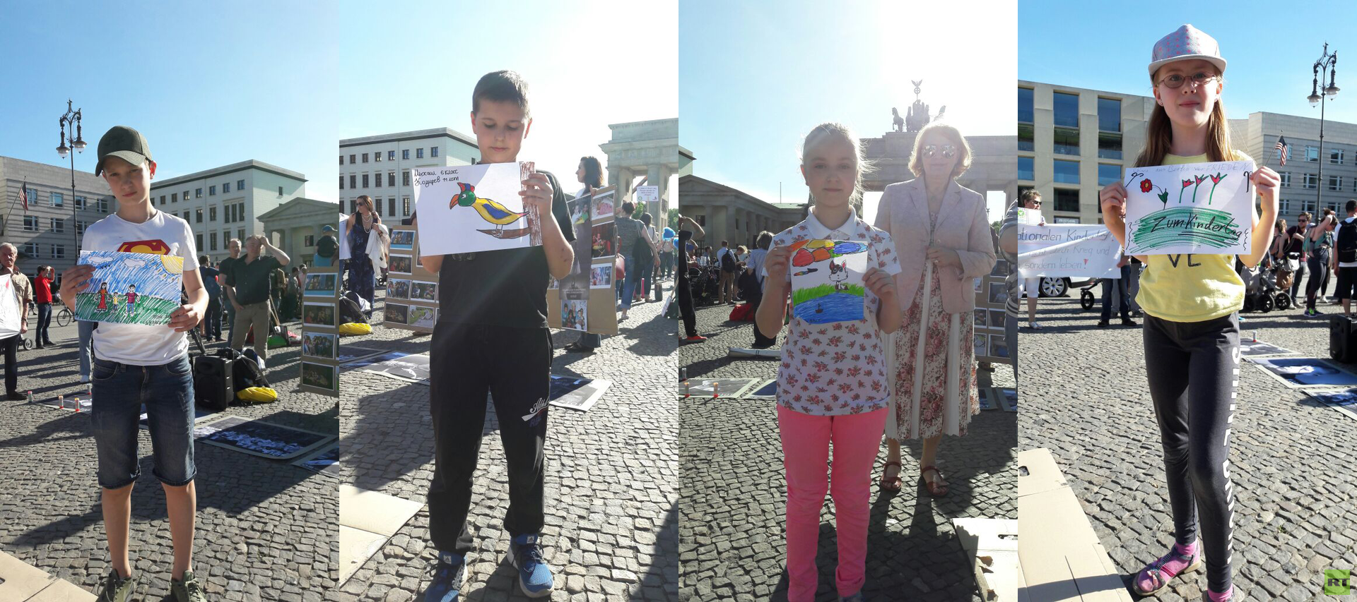 Gedenken an die Kriegsopfer im Donbass am Brandenburger Tor am Internationalen Kindertag