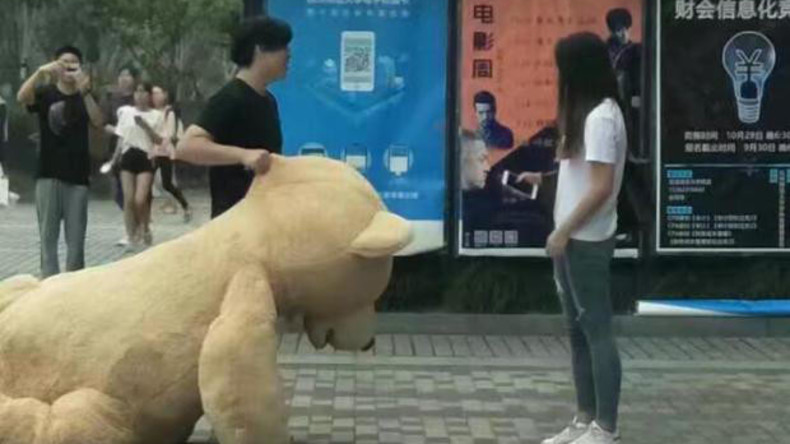 Chinese schenkt Mädchen riesigen Teddybären als Liebesbeweis - vergebens