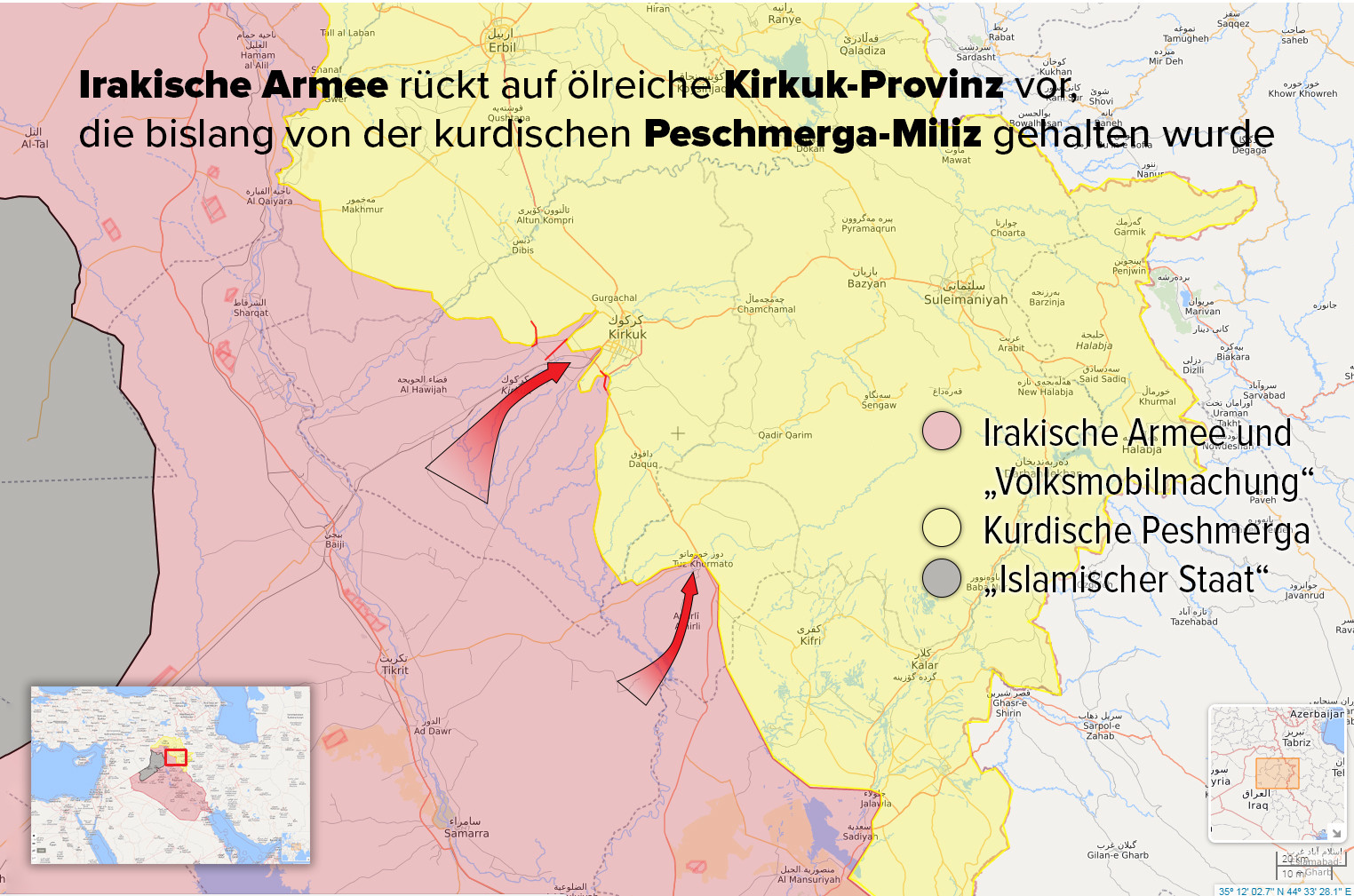 Kurdische Peschmerga: Übernahme von Kirkuk durch irakische Streitkräfte ist Kriegserklärung