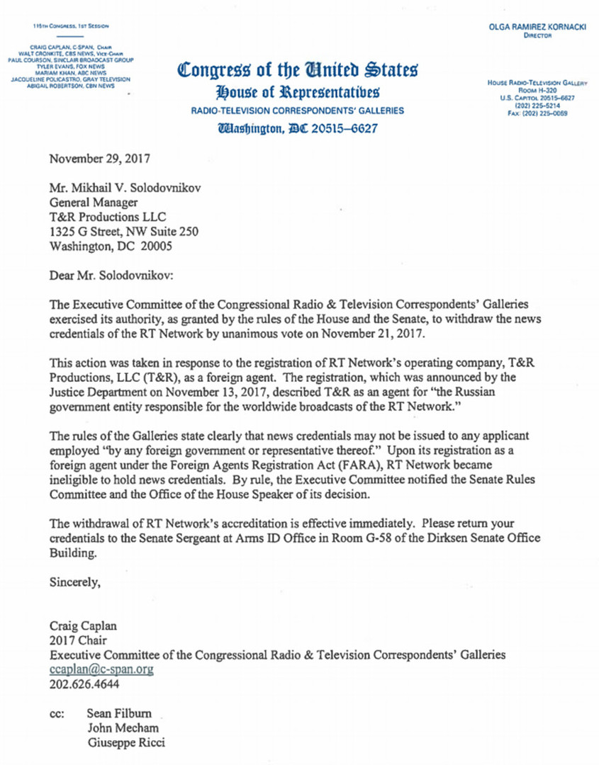 Kampf gegen RT erreicht neue Eskalationsstufe: US-Kongress entzieht RT die Presse-Akkreditierung