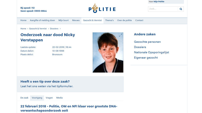 20 Jahre nach Kindermord: Niederländische Polizei startet Massen-DNA-Test unter Männern