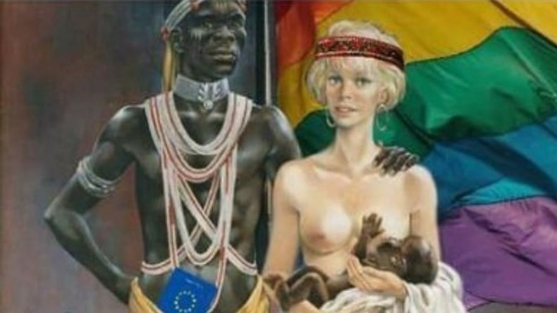 Zukunft Lettlands? - Rassistisches Wahlplakat zeigt weiße Frau und Klischee-Afrikaner mit EU-Pass