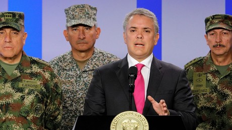 Der kolumbianische Präsident Iván Duque während einer Pressekonferenz in Bogotá, 4. Februar 2019